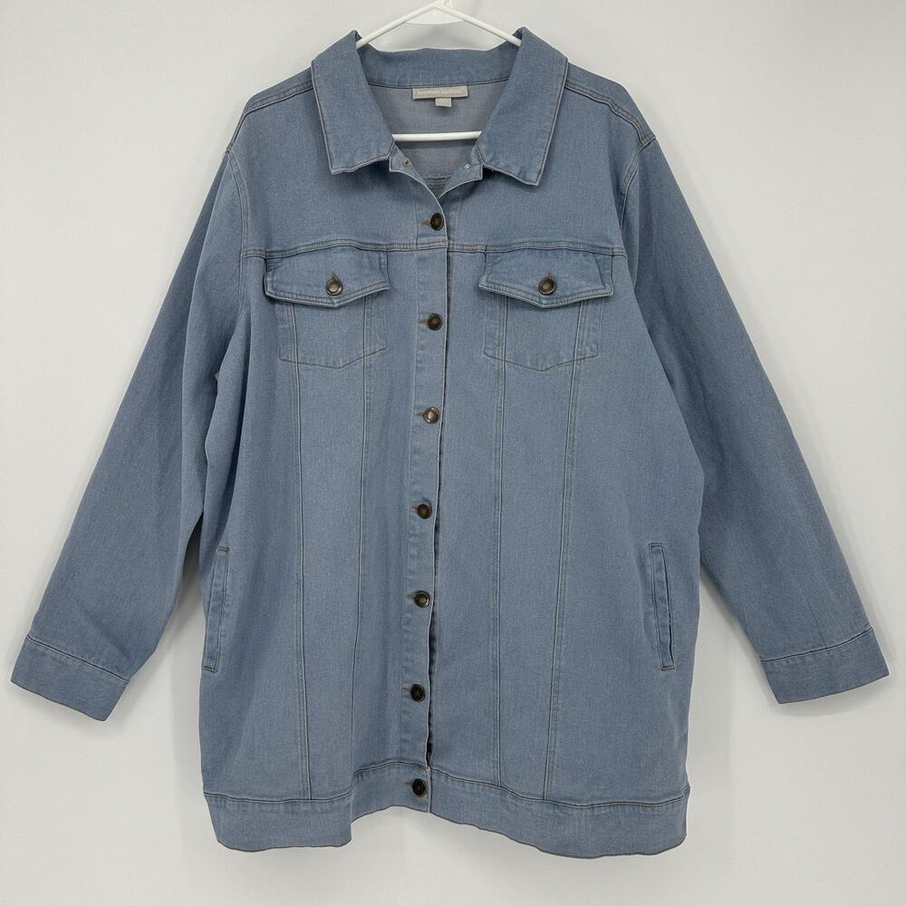 Woman Within Jacket Womens 20W Blue Denim Button Front Longline Pockets Relaxed